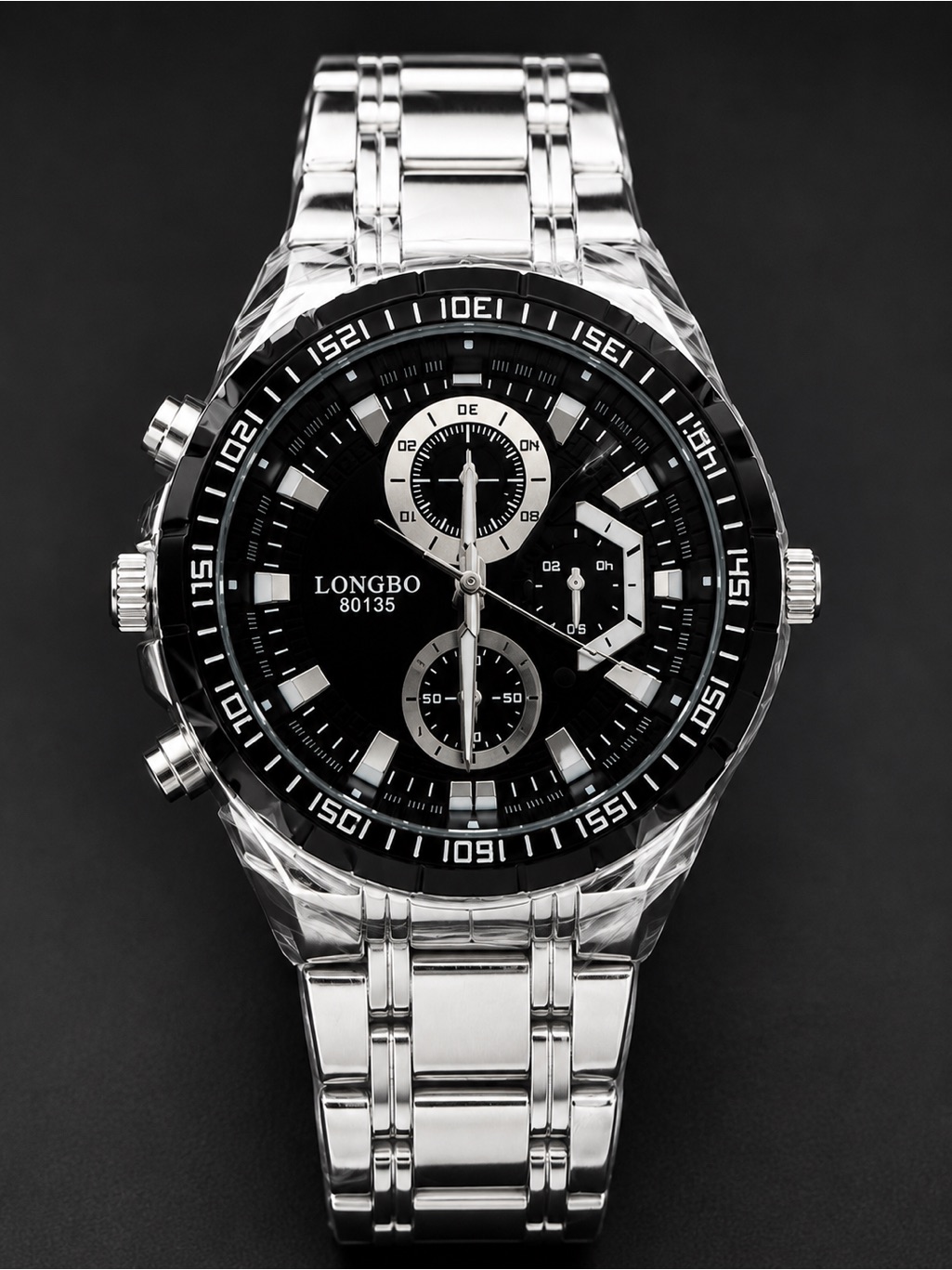 Longbo Mens Silver Stainless Steel Watch With Black Dial